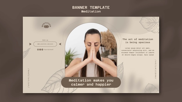 PSD gratuito plantilla de banner horizontal para meditación de yoga con diseño de hojas