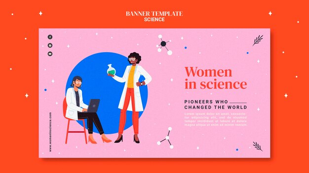 PSD gratuito plantilla de banner horizontal para mujeres en ciencia