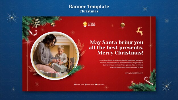 Plantilla de banner horizontal de navidad festiva