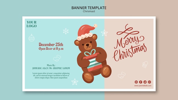 PSD gratuito plantilla de banner horizontal para navidad con oso