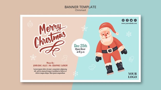 Plantilla de banner horizontal para navidad con santa claus