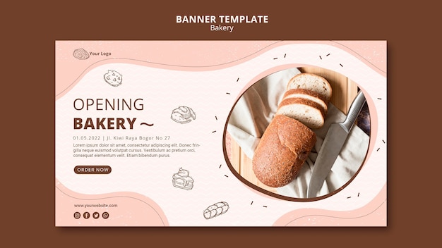 Plantilla de banner horizontal para negocio de panadería