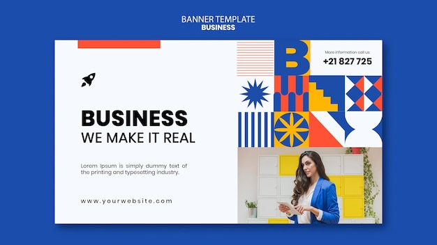 Plantilla de banner horizontal para negocios con mujer elegante