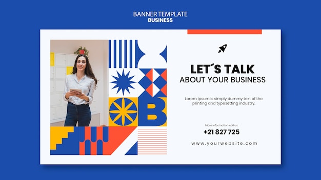 Plantilla de banner horizontal para negocios con mujer elegante