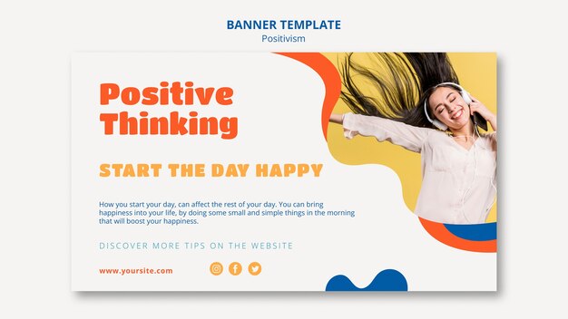 Plantilla de banner horizontal de pensamiento positivo