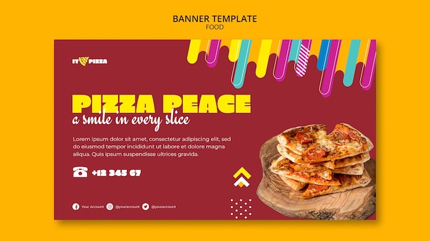PSD gratuito plantilla de banner horizontal de pizza deliciosa de diseño plano