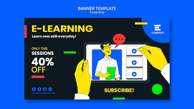 Plantilla de banner horizontal de plataforma de e-learning