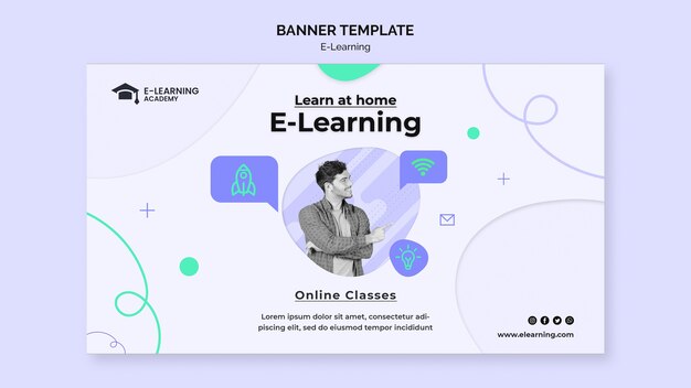Plantilla de banner horizontal de plataforma de e-learning