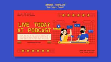 PSD gratuito plantilla de banner horizontal de podcast con ilustraciones