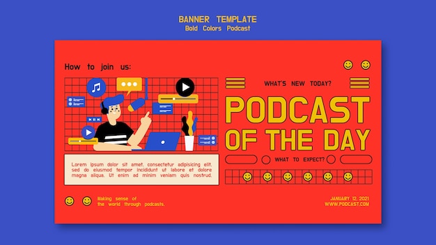 PSD gratuito plantilla de banner horizontal de podcast