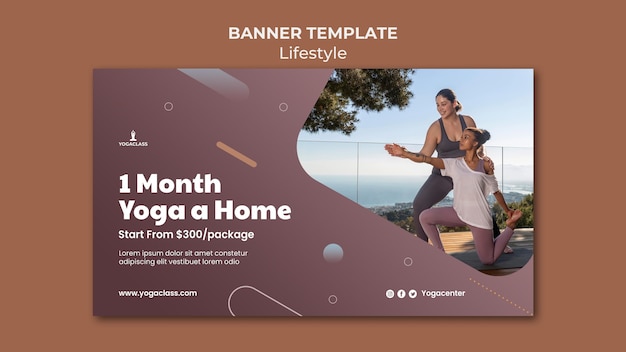 PSD gratuito plantilla de banner horizontal para práctica y ejercicio de yoga