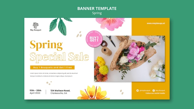 PSD gratuito plantilla de banner horizontal para primavera con flores.