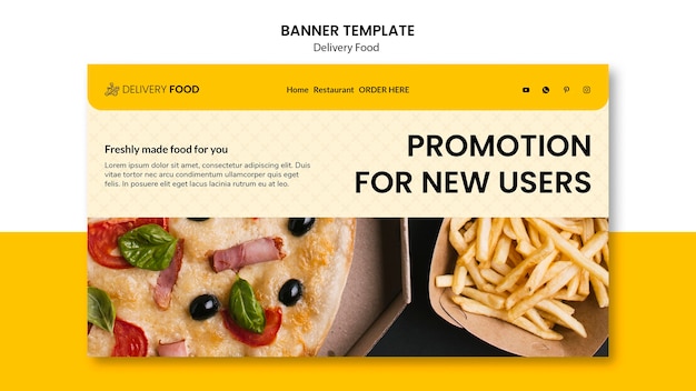 PSD gratuito plantilla de banner horizontal promocional de entrega de alimentos