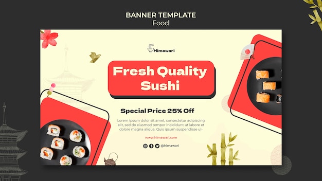 Plantilla de banner horizontal para restaurante de comida japonesa