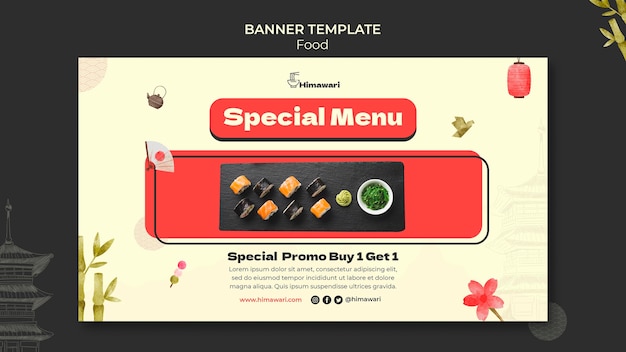 PSD gratuito plantilla de banner horizontal para restaurante de comida japonesa