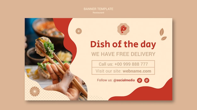 Plantilla de banner horizontal de restaurante de comida japonesa