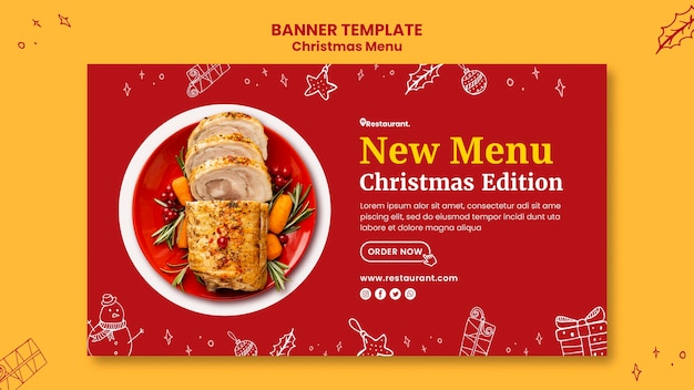 PSD gratuito plantilla de banner horizontal para restaurante de comida navideña