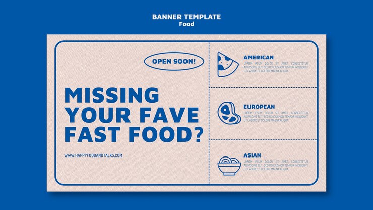 PSD gratuito plantilla de banner horizontal de restaurante de comida rápida en estilo monocromo simple