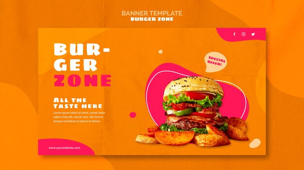 Plantilla de banner horizontal para restaurante de hamburguesas