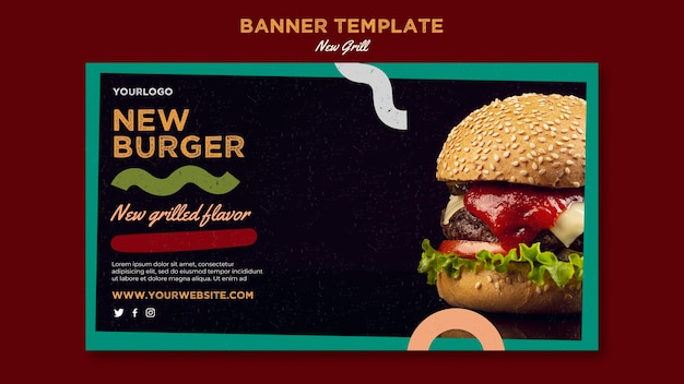 Plantilla de banner horizontal para restaurante de hamburguesas