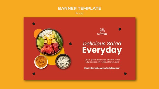 Plantilla de banner horizontal para restaurante con plato de comida sana