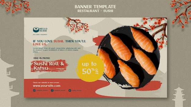 PSD gratuito plantilla de banner horizontal para restaurante de sushi