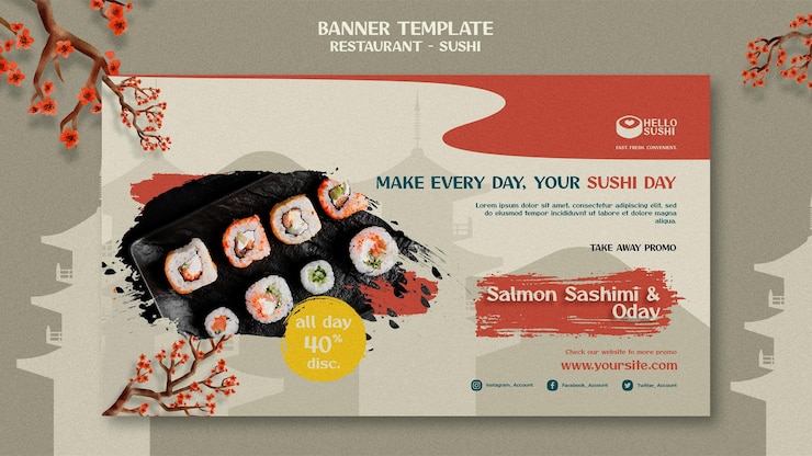 PSD gratuito plantilla de banner horizontal para restaurante de sushi