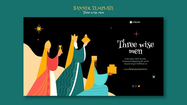 Plantilla de banner horizontal de reyes magos