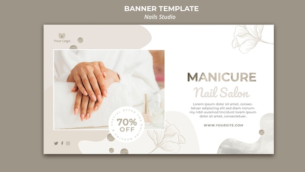 Plantilla de banner horizontal para salón de uñas