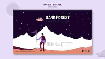 PSD gratuito plantilla de banner horizontal para senderismo en el bosque oscuro