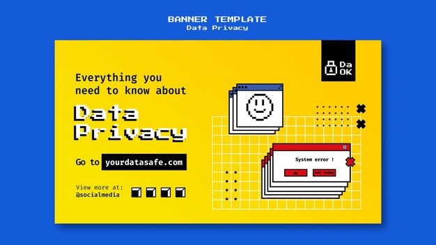 Plantilla de banner horizontal para servicio de seguridad cibernética