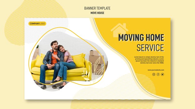 Plantilla de banner horizontal para servicios de reubicación de casas