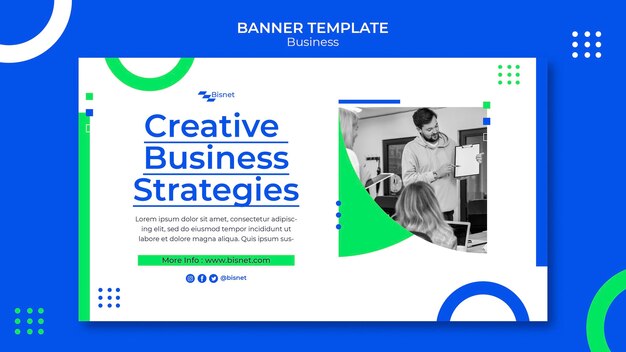 Plantilla de banner horizontal para solución empresarial con foto monocromática