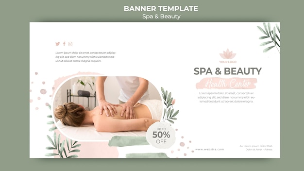 Plantilla de banner horizontal para spa y belleza.