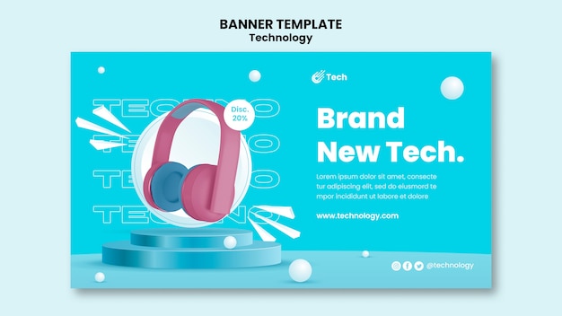 PSD gratuito plantilla de banner horizontal de tecnología mínima