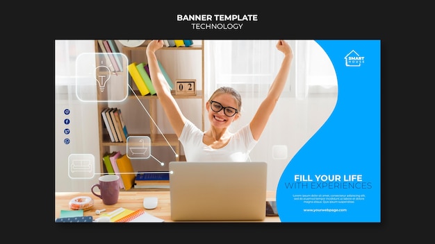 PSD gratuito plantilla de banner horizontal de tecnología