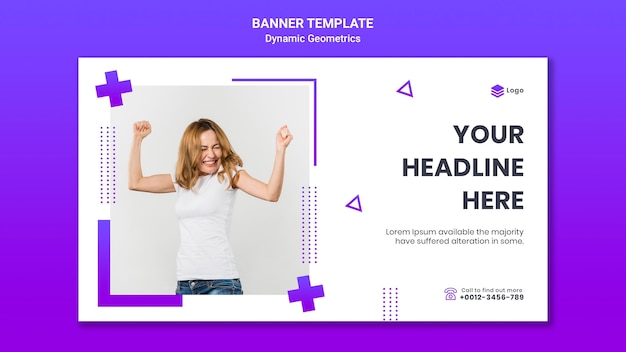 PSD gratuito plantilla de banner horizontal para tema gratuito con geometría dinámica