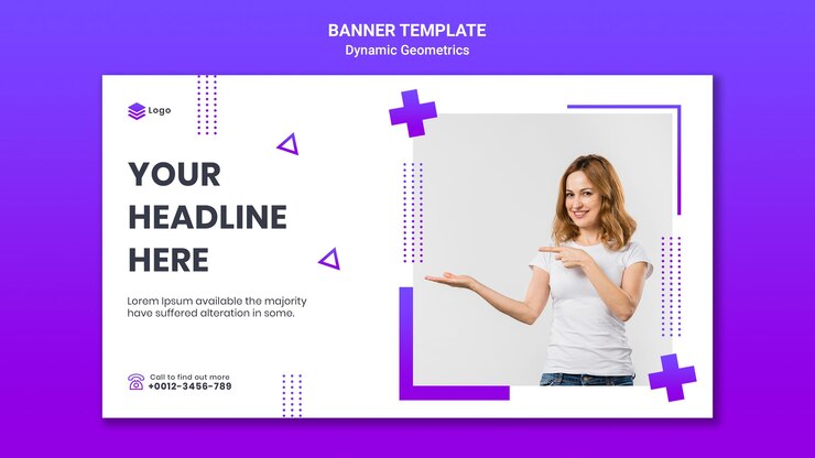PSD gratuito plantilla de banner horizontal para tema gratuito con geometría dinámica