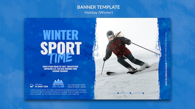 Plantilla de banner horizontal de tiempo de snowboard