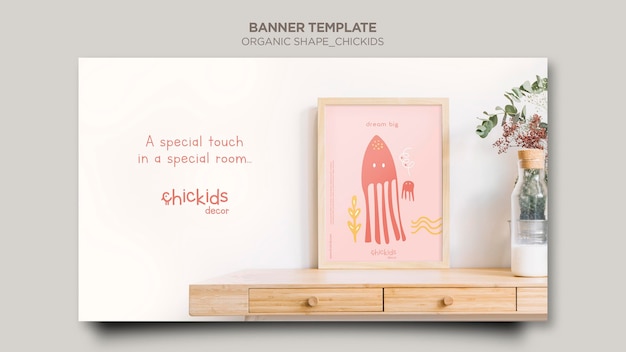 PSD gratuito plantilla de banner horizontal para tienda de decoración de interiores para niños