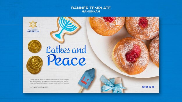 Plantilla de banner horizontal tradicional de hanukkah