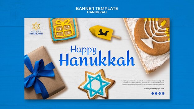 Plantilla de banner horizontal tradicional de hanukkah