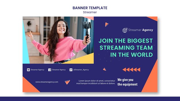 Plantilla de banner horizontal para transmitir contenido en línea