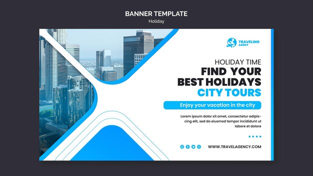 Plantilla de banner horizontal de vacaciones en la ciudad