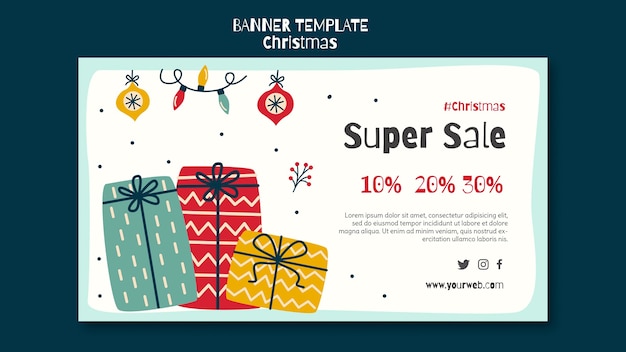 Plantilla de banner horizontal para venta de compras navideñas