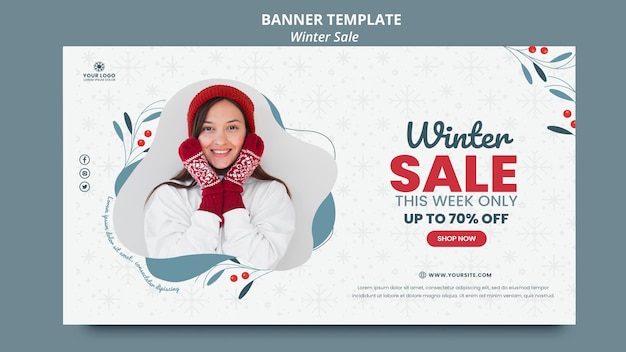 Plantilla de banner horizontal para venta de invierno