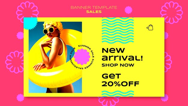 Plantilla de banner horizontal para venta de temporada de verano