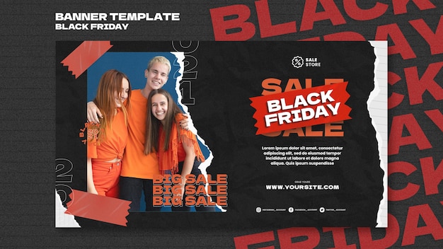 PSD gratuito plantilla de banner horizontal de venta de viernes negro