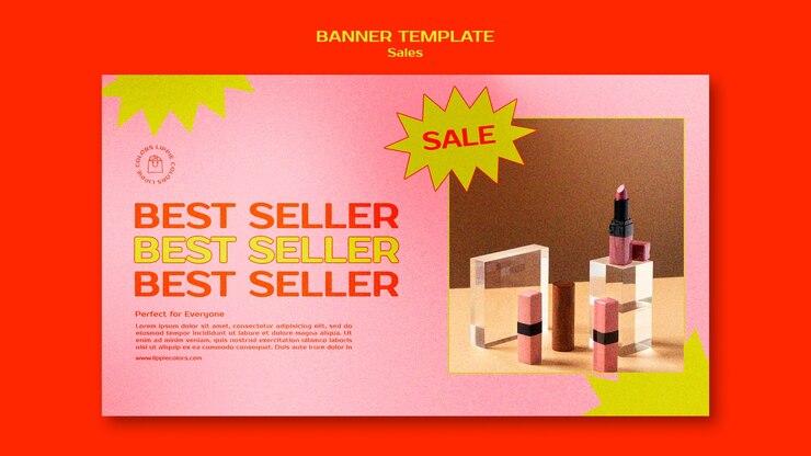 PSD gratuito plantilla de banner horizontal de ventas cosméticas en estilo vibrante y audaz