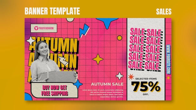 Plantilla de banner horizontal de ventas retro
